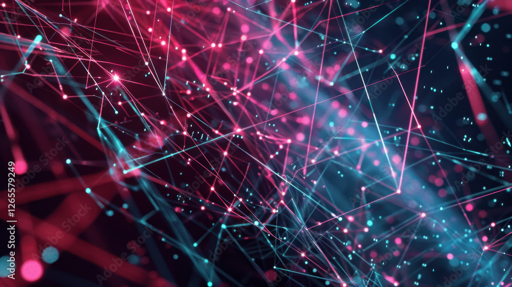 Poster abstract digital background with glowing lines and particles