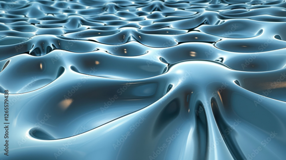 Poster smooth, reflective blue surface with wavy patterns creating fluid appearance, evoking sense of calm 
