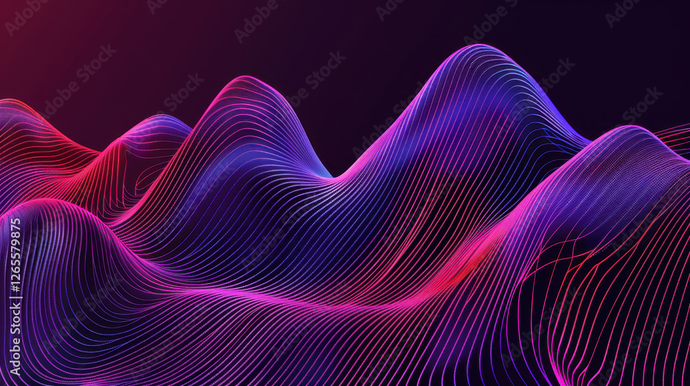 Poster abstract wave patterns in vibrant colors create dynamic visual experience, showcasing flowing lines 