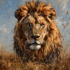 Fototapeta premium Majestic Lion Capturing the Strength and Presence in its Natural Habitat