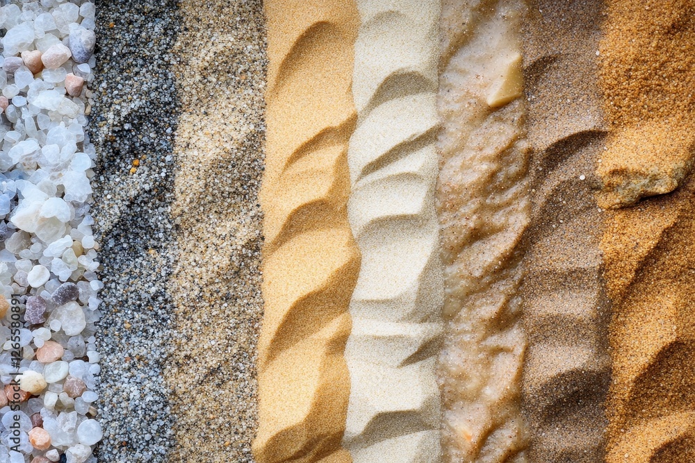 Poster various textures of sand and pebbles arranged in vertical columns