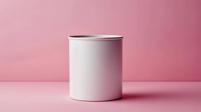 Minimalist Blank White Soup Can on Soft Pink Background for Canned Food Mockup and Modern Product Display in Stock Photography