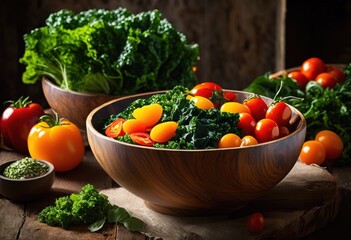 vibrant bowl fresh ingredients featuring lush colorful nutritious additions creating delightful culinary presentation, salad, greens, vegetables, cilantro