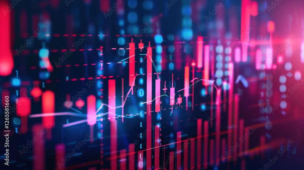 Aufkleber abstract digital financial data visualization with vibrant colors and graphs. image showcases stock 