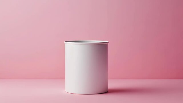 Minimalist Blank White Soup Can on Soft Pink Background for Canned Food Mockup and Modern Product Display in Stock Photography