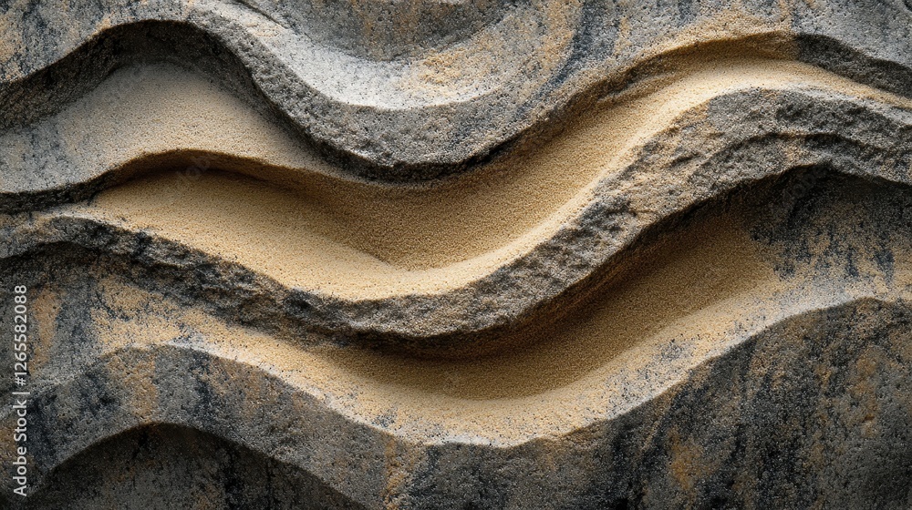 Poster wave patterns created in a layered gray and tan rock