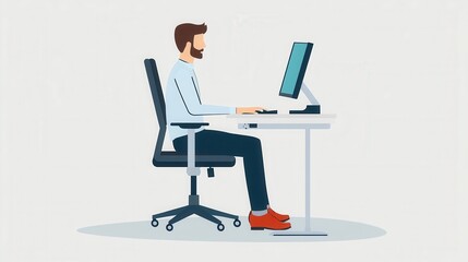 Office Worker at Computer Desk with Minimalist Design
