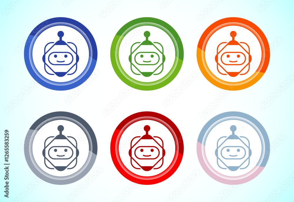 Poster ai assistant icon design illustration. digital or virtual assistant sign, robot icon, 6 color button