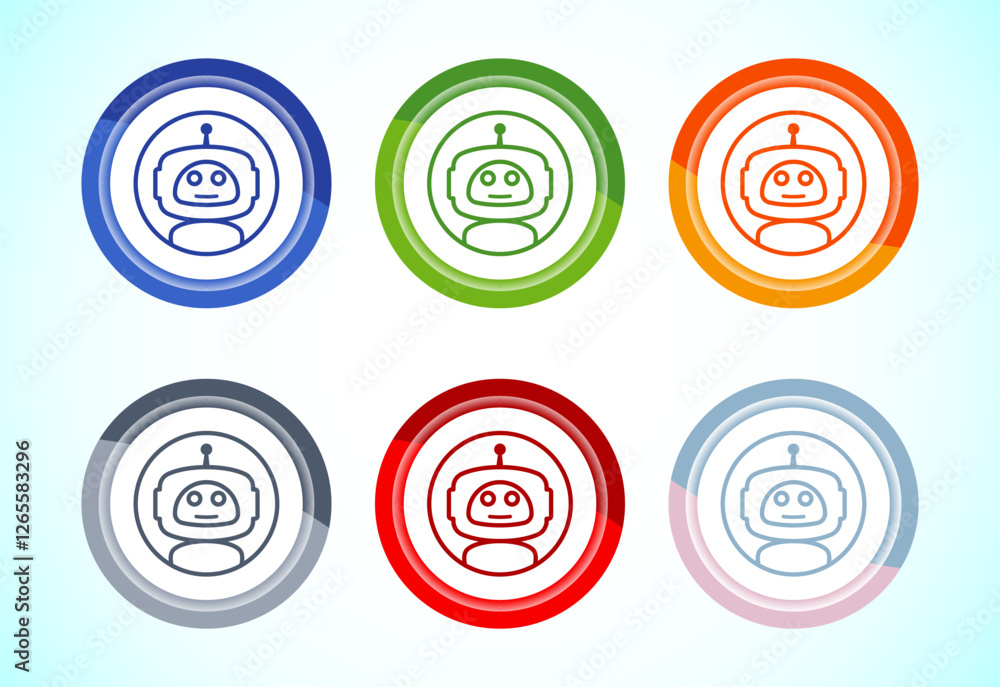 Poster ai assistant icon design illustration. digital or virtual assistant sign, robot icon, 6 color button