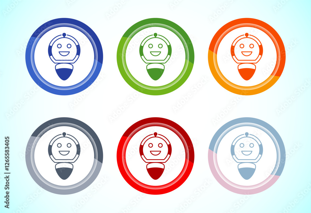 Poster ai assistant icon design illustration. digital or virtual assistant sign, robot icon, 6 color button