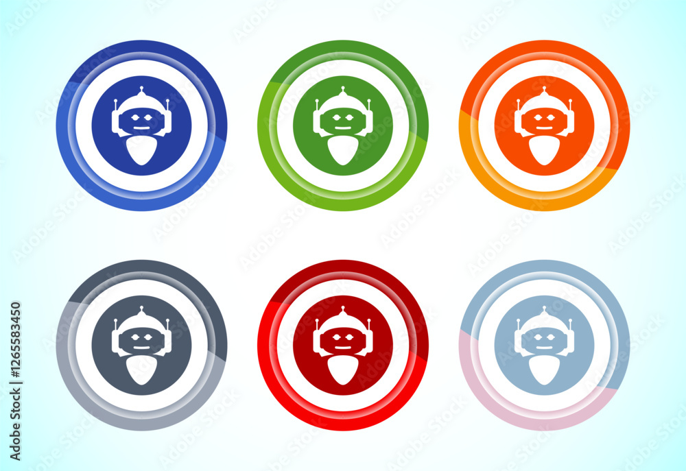 Poster ai assistant icon design illustration. digital or virtual assistant sign, robot icon, 6 color button