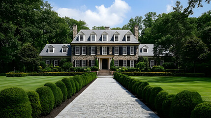 Obraz premium Maryland Colonial Manor with Historic Gardens, Traditional American Estate
