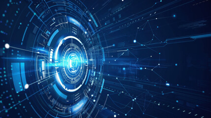 Obraz premium Futuristic digital technology background with glowing circles and lines