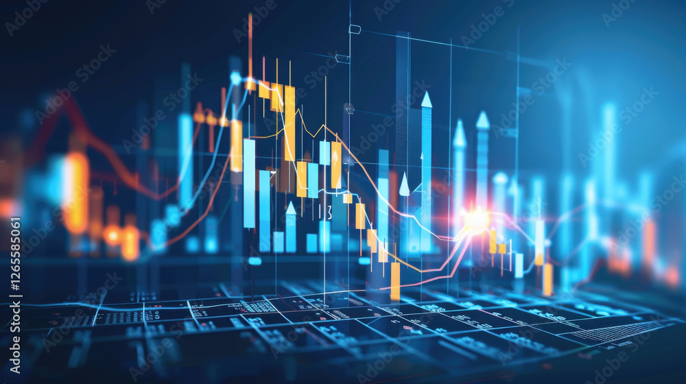 Poster digital financial chart with colorful data visualization and graphs
