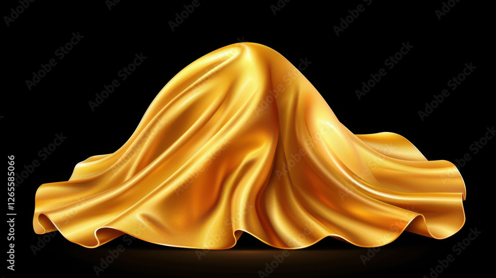 Poster smooth, shiny golden fabric draped elegantly, creating mysterious and luxurious appearance. folds and curves of material enhance its rich texture and depth