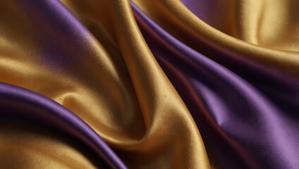 Abstract Background with 3D Wave Bright Gold and Purple Gradient Silk Fabric