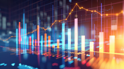 vibrant financial data visualization with colorful bar graphs and line charts, representing market trends and analytics. dynamic colors evoke sense of growth and analysis