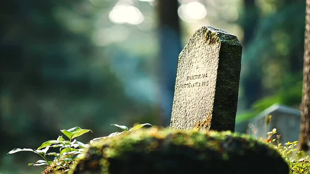 A cemetery with a gravestone and a reflective epitaph