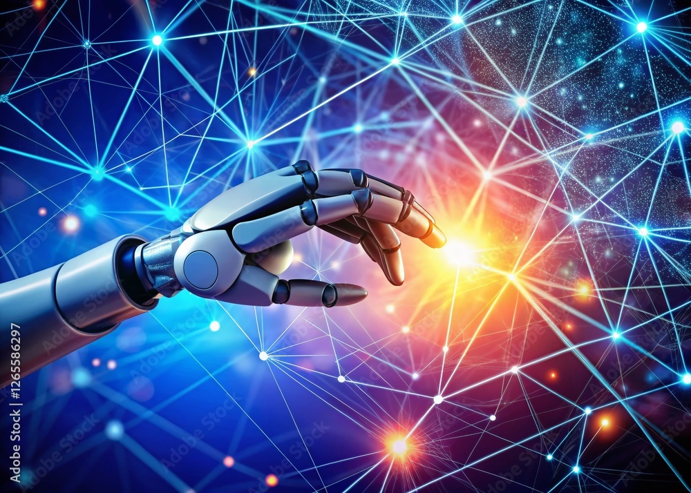 Aufkleber ai robotic hand interacting with global data network: future of machine learning & innovation