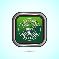 100 percent vegetarian icon design illustration, Vegan product label badge, Green color square button design