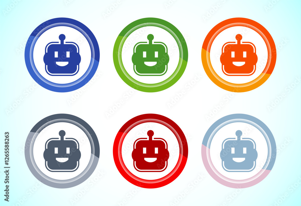 Poster ai assistant icon design illustration. digital or virtual assistant sign, robot icon, 6 color button