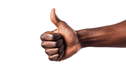 Black man hand gesturing thumbs up isolated on transparent background