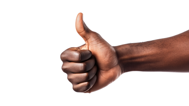 Black man hand gesturing thumbs up isolated on transparent background - Powered by Adobe