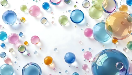 Burbujas de diferentes tama&ntilde;os y colores sobre un fondo blanco