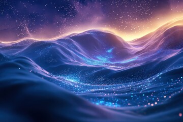 Abstract landscape of cosmic waves with shimmering starlight glow
