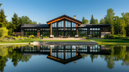 Obraz premium Norwegian Glass Villa with Fjord Views, Modern Nordic Estate
