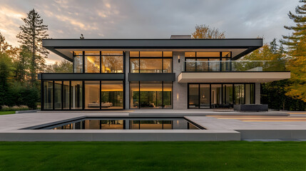 Obraz premium Norwegian Glass Villa with Fjord Views, Modern Nordic Estate