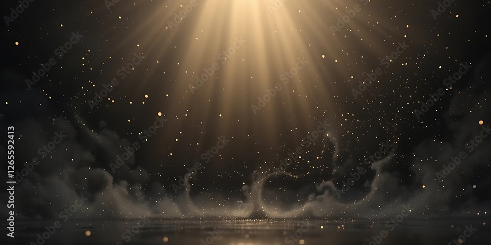 Poster golden light rays illuminating a mystical scene with particles
