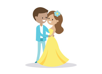 Happy Cartoon Couple Dancing in Formal Attire