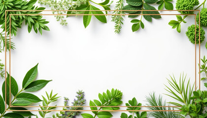 Fototapeta premium Lush greenery with a geometric gold border, contemporary design