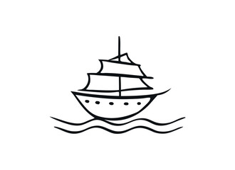 Simple Sailboat Doodle Illustration on White Background