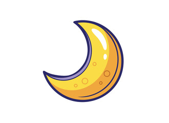 Bright Yellow Cartoon Crescent Moon Illustration on White Background