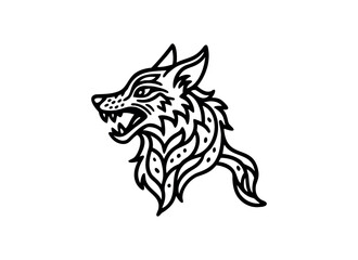 Intricate Tribal Wolf Head Tattoo Design in Black and White
