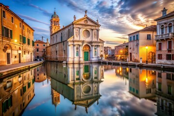 Obraz premium Ancient Venetian Church of Santa Elena: Majestic Architecture and Tranquil Canal Views