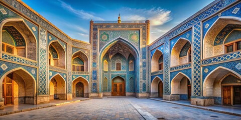 Obraz premium Ancient Uzbek Madrasah Courtyard: Architectural Detail Stock Photo