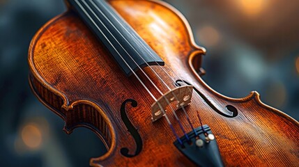 Fototapeta premium Elegant fingers shaping melodies on vintage violin strings during a quiet evening performance