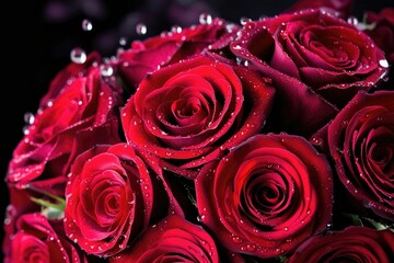 Obraz premium Crimson Elegance: Dew-Kissed Roses