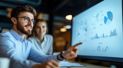 Young Professional Analyzing Data with Colleague in Modern Office