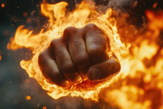 Close-up fiery punch ready to strike - Powered by Adobe