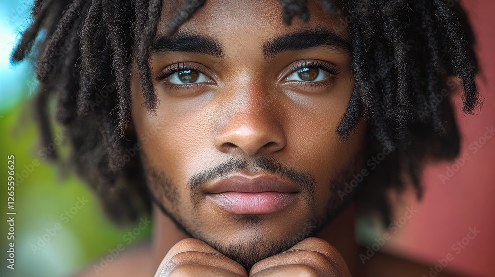 Aufkleber a man with a beard and dreadlocks is posing for a picture. he has a serious expression on his face