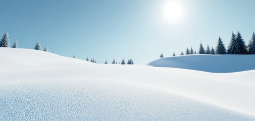 Obraz premium Pristine snow-covered landscape with soft, fluffy mounds, smooth untouched texture, bright white highlights, natural winter lighting, ultra-HD photorealism