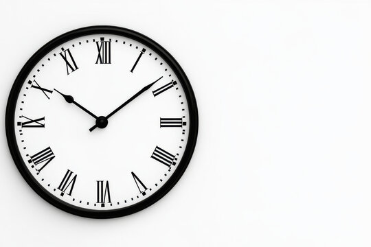 A black and white clock with roman numerals showing the time as 10:30