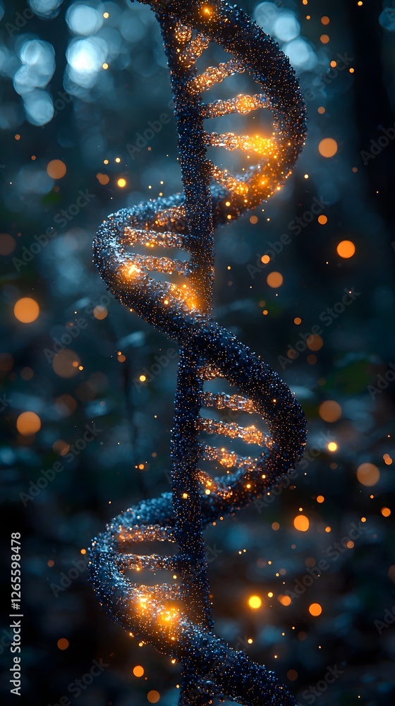 Aufkleber glowing dna helix morphing into crystalline structures symbolizing the potential of synthetic geneti