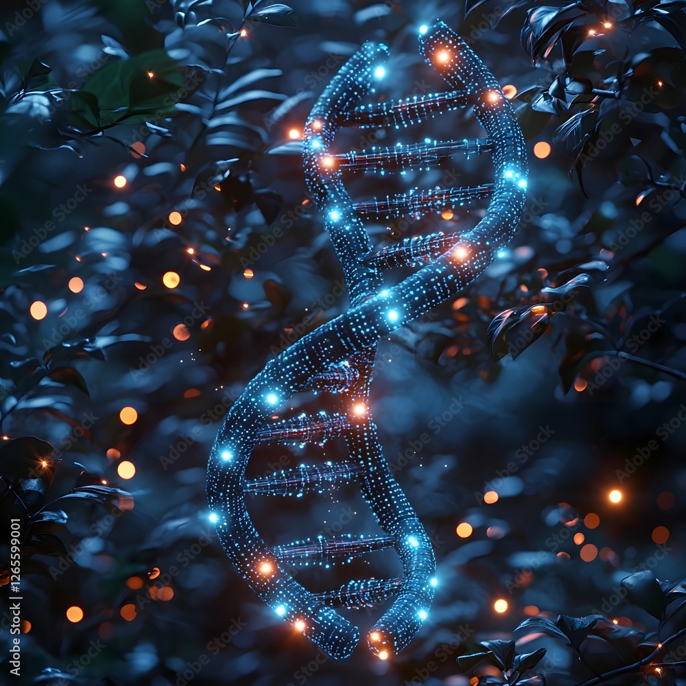 Canvas Prints glowing dna strands morphing into mechanical circuits symbolizing fusion of biology and technology