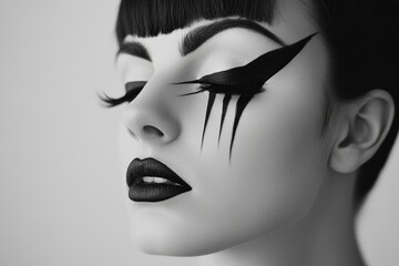 Obraz premium Dramatic makeup on caucasian female face with artistic black eyeliner