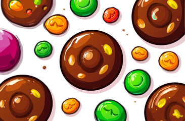 Fototapeta premium a pattern of chocolate candis and candis on a white background 